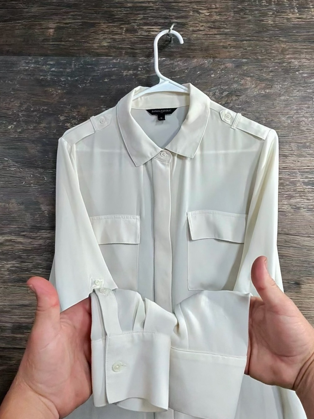 Banana Republic Cream Button-Down Shirt with Chest Pockets